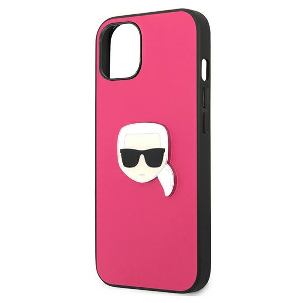 Etui KARL LAGERFELD Apple iPhone 13 Mini Leather Ikonik Karl`s Head Metal Różowy Hardcase